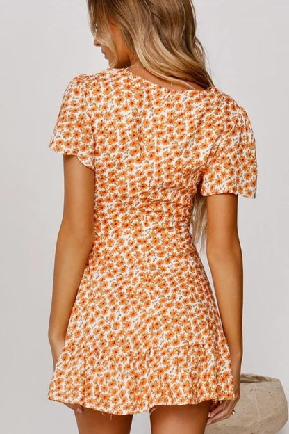 DAPHNE - Floral V-Neck Ruffle Dress
