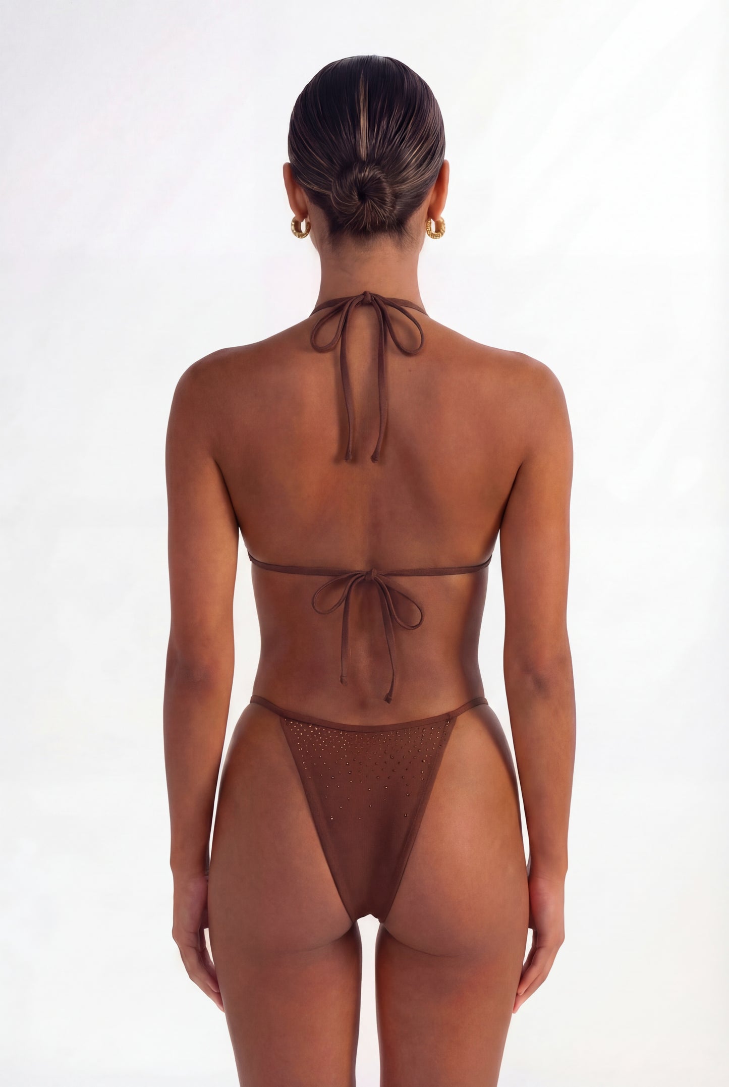 FREYA – Embellished Triangle Bikini Set - Brown