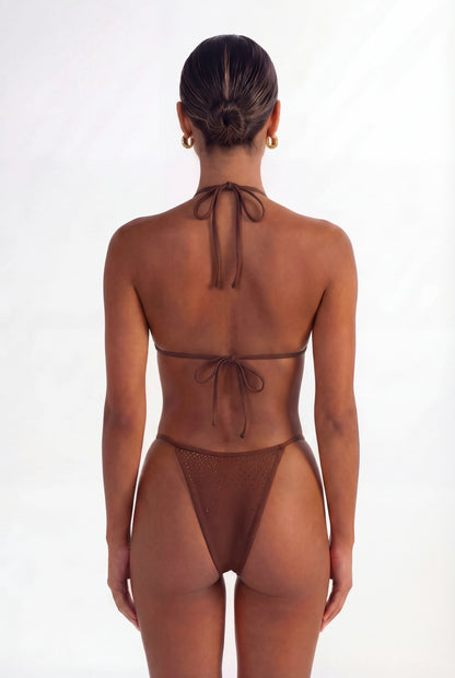FREYA – Embellished Triangle Bikini Set - Brown